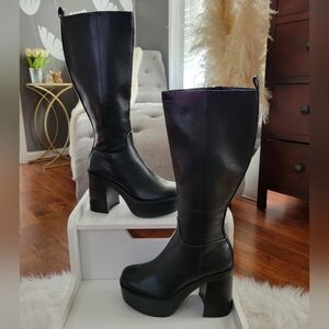 Madden Girl Gabby Platform  Tall Knee Boot Black 6.5 Block Heel